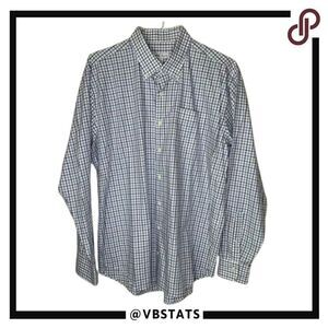 Peter Millar Long Sleeve Button Down in Blue-White-Charcoal Plaid Size XL